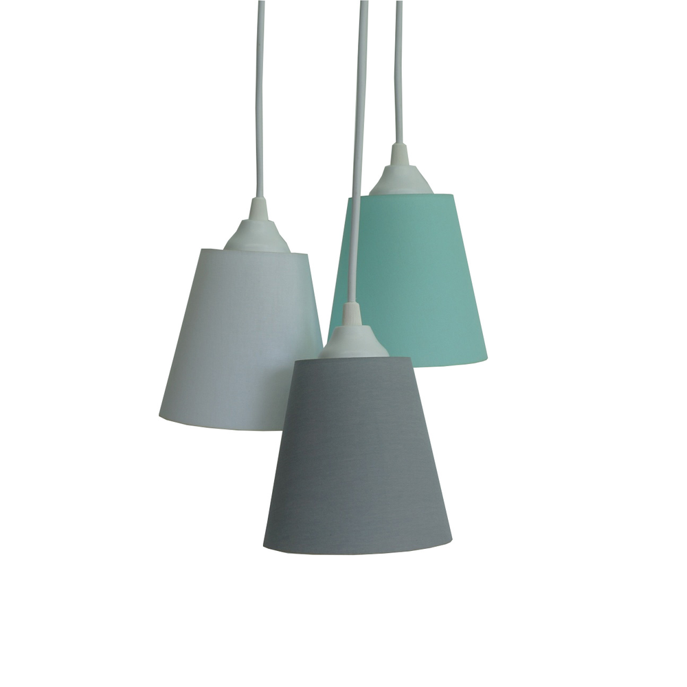 Lustre Pendente Cacho Cinza, Branco e Verde Água Lustre Pendente Cacho Cinza, Branco e Verde Água