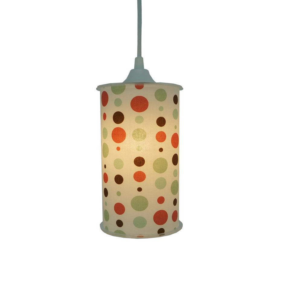 Luminária Pendente Cilíndrica Tecido Poás Marrom, Laranja e Verde Luminária Pendente Cilíndrica Tecido Poás Marrom, Laranja e Verde