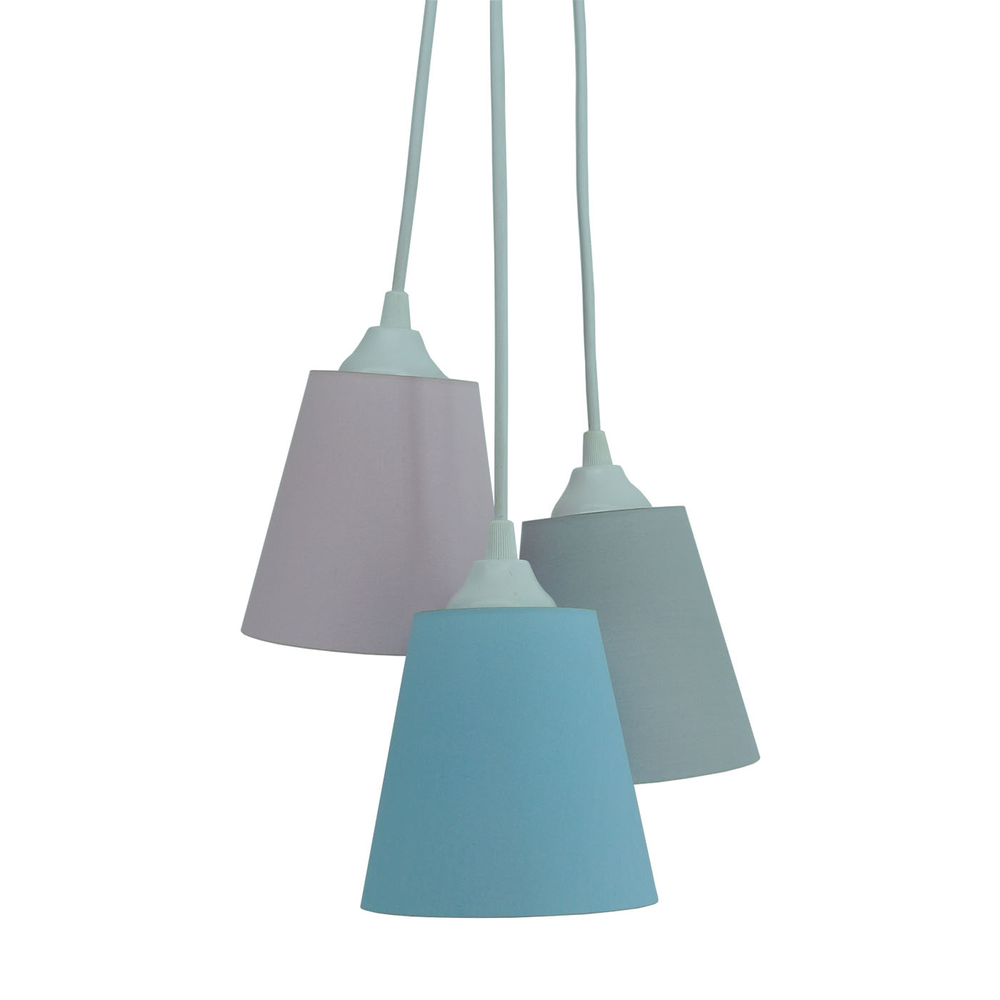 Lustre Pendente Bebê Triplo Azul, Rosa e Cinza Lustre Pendente Bebê Triplo Azul, Rosa e Cinza