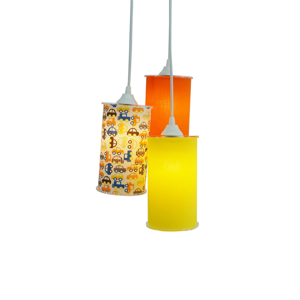 Lustre Pendente Triplo Amarelo Laranja Carrinhos