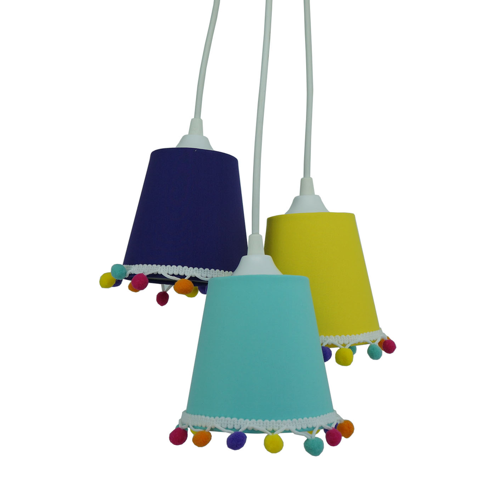 Lustre Pendente Cacho Quarto Infantil com Pompons Coloridos