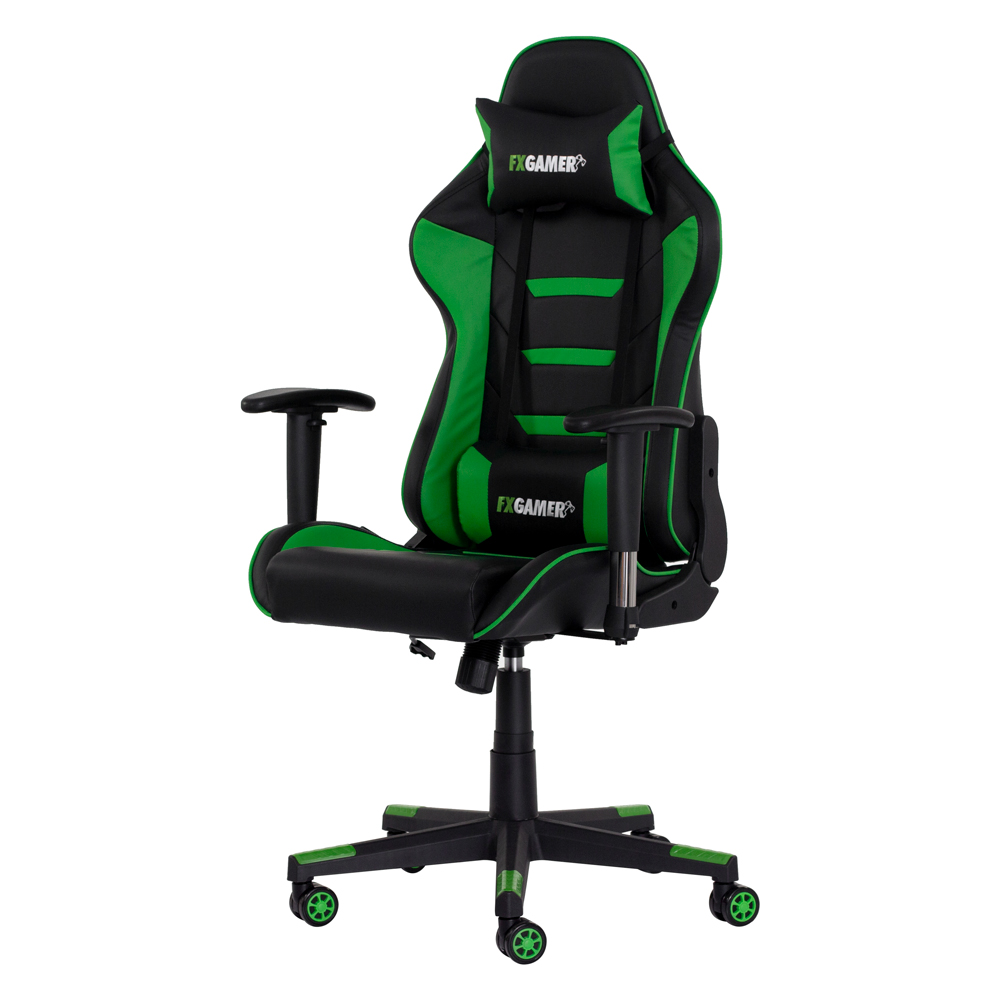 Cadeira Gamer II Reclinável 180º Giratória Preta com Verde Altura Ajustável Função Relax