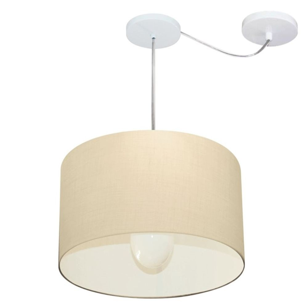 Pendente Cilíndrico Com Desvio Md-4226 Cúpula em Tecido 40x25cm Algodão Crú - Bivolt Pendente Cilíndrico Com Desvio Md-4226 Cúpula em Tecido 40x25cm Algodão Crú - Bivolt