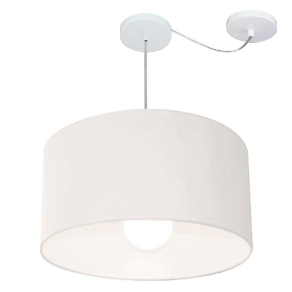 Pendente Cilíndrico Com Desvio Md-4234 Cúpula em Tecido 60x30cm Branco - Bivolt