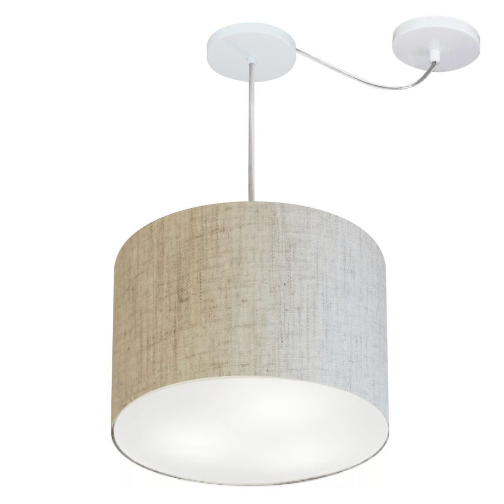 Pendente Cilíndrico Com Desvio Md-4258 Cúpula em Tecido 40x30cm Rústico Bege - Bivolt Pendente Cilíndrico Com Desvio Md-4258 Cúpula em Tecido 40x30cm Rústico Bege - Bivolt