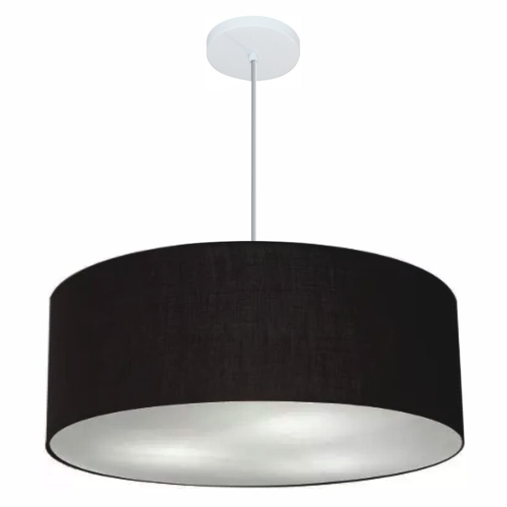 Pendente Cilíndrico Md-4079 Cúpula em Tecido 60x21cm Preto - Bivolt Pendente Cilíndrico Md-4079 Cúpula em Tecido 60x21cm Preto - Bivolt