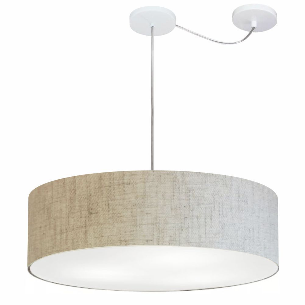 Pendente Cilíndrico Com Desvio Md-4265 Cúpula em Tecido 60x15cm Rústico Bege - Bivolt