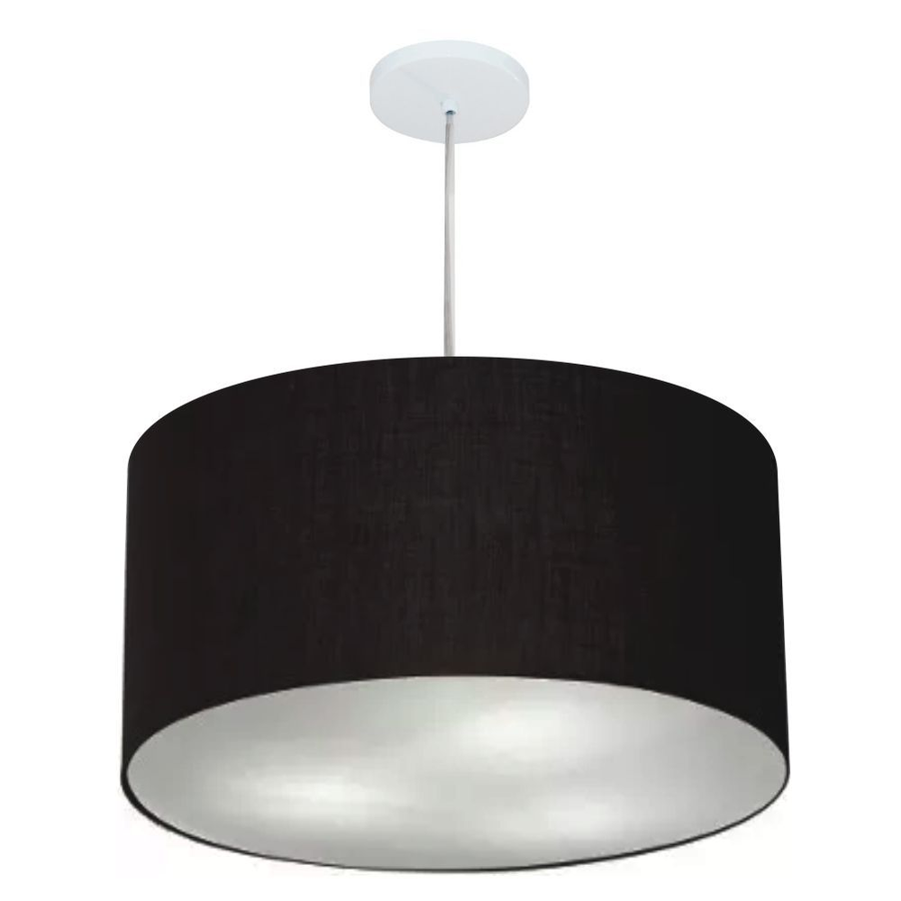 Pendente Cilíndrico Md-4215 Cúpula em Tecido 55x30cm Preto - Bivolt