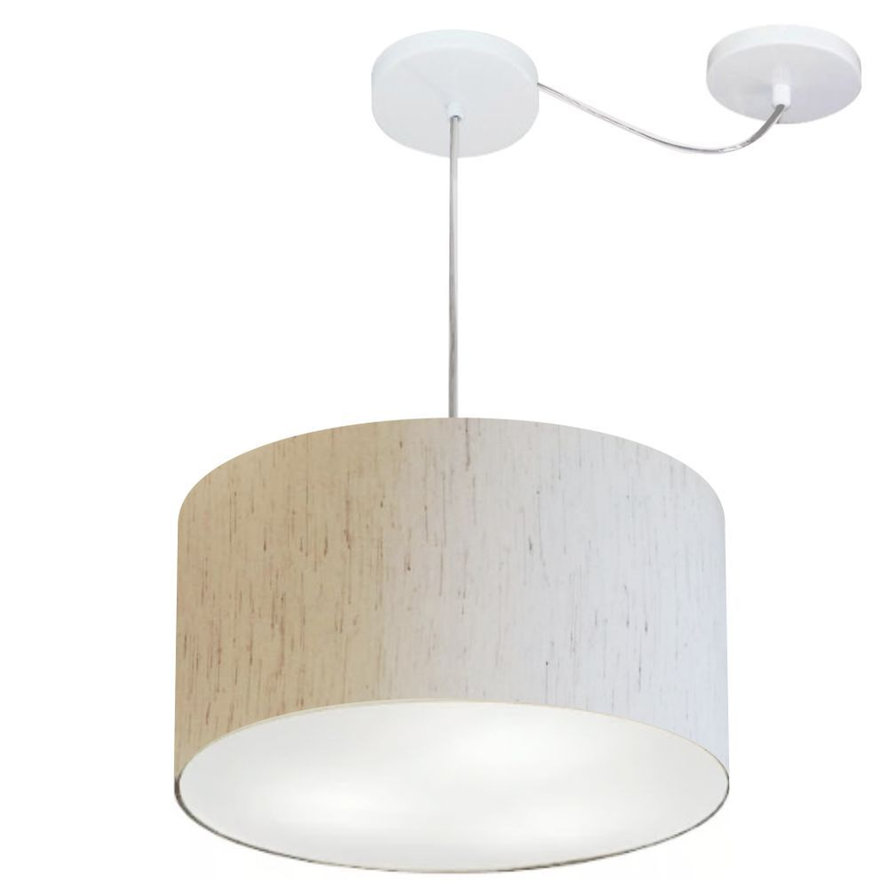 Pendente Cilíndrico Com Desvio Md-4256 Cúpula em Tecido 40x21cm Linho Bege - Bivolt Pendente Cilíndrico Com Desvio Md-4256 Cúpula em Tecido 40x21cm Linho Bege - Bivolt