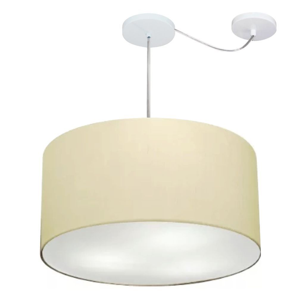 Pendente Cilíndrico Com Desvio Md-4264 Cúpula em Tecido 55x30cm Algodão Crú - Bivolt Pendente Cilíndrico Com Desvio Md-4264 Cúpula em Tecido 55x30cm Algodão Crú - Bivolt
