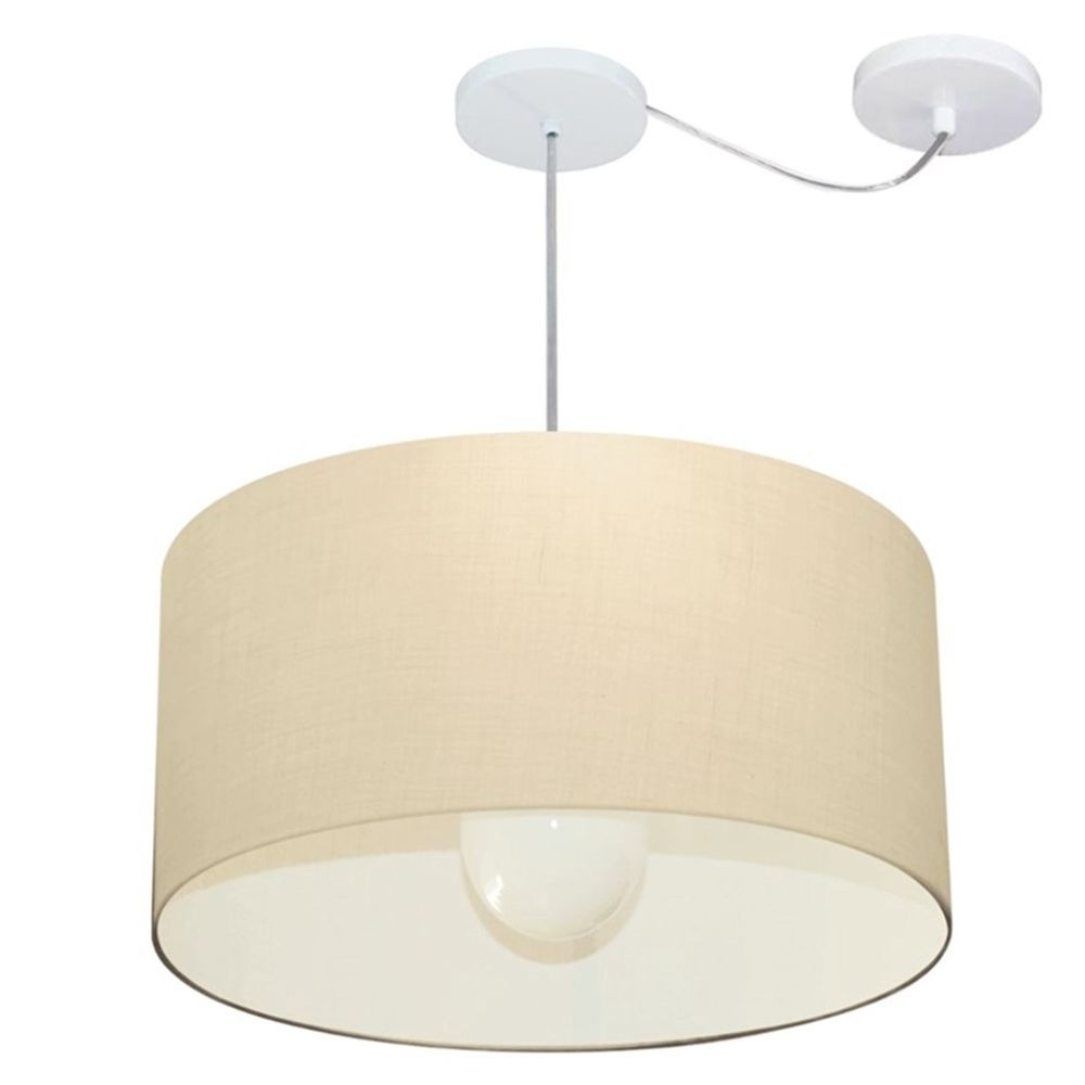 Pendente Cilíndrico Com Desvio Md-4233 Cúpula em Tecido 55x30cm Algodão Crú - Bivolt Pendente Cilíndrico Com Desvio Md-4233 Cúpula em Tecido 55x30cm Algodão Crú - Bivolt