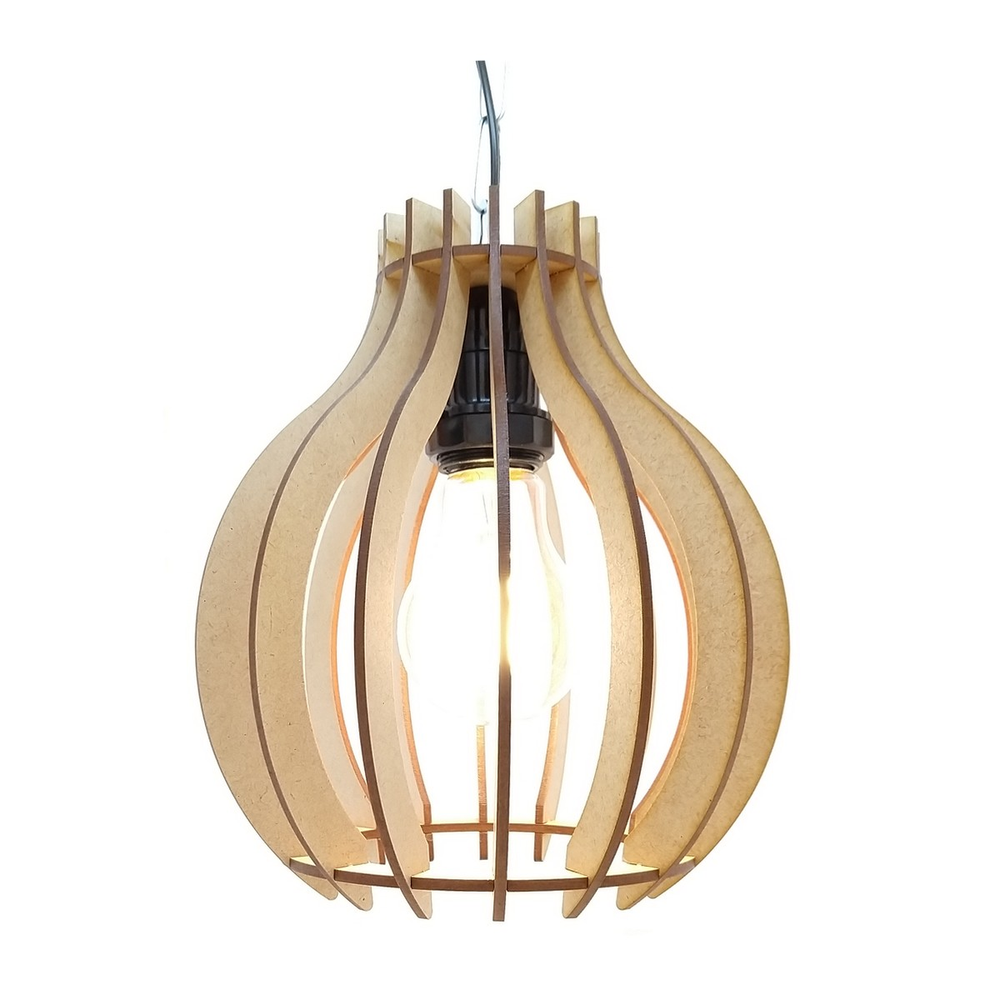 Lustre Luminária Pendente de Madeira MDF Mod. Bali Cru Lustre Luminária Pendente de Madeira MDF Mod. Bali Cru