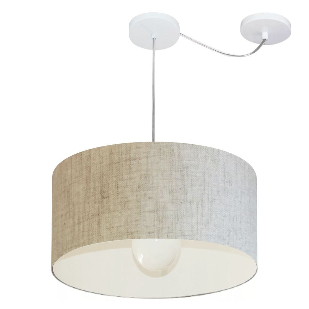 Pendente Cilíndrico Com Desvio Md-4228 Cúpula em Tecido 45x25cm Rústico Bege - Bivolt Pendente Cilíndrico Com Desvio Md-4228 Cúpula em Tecido 45x25cm Rústico Bege - Bivolt