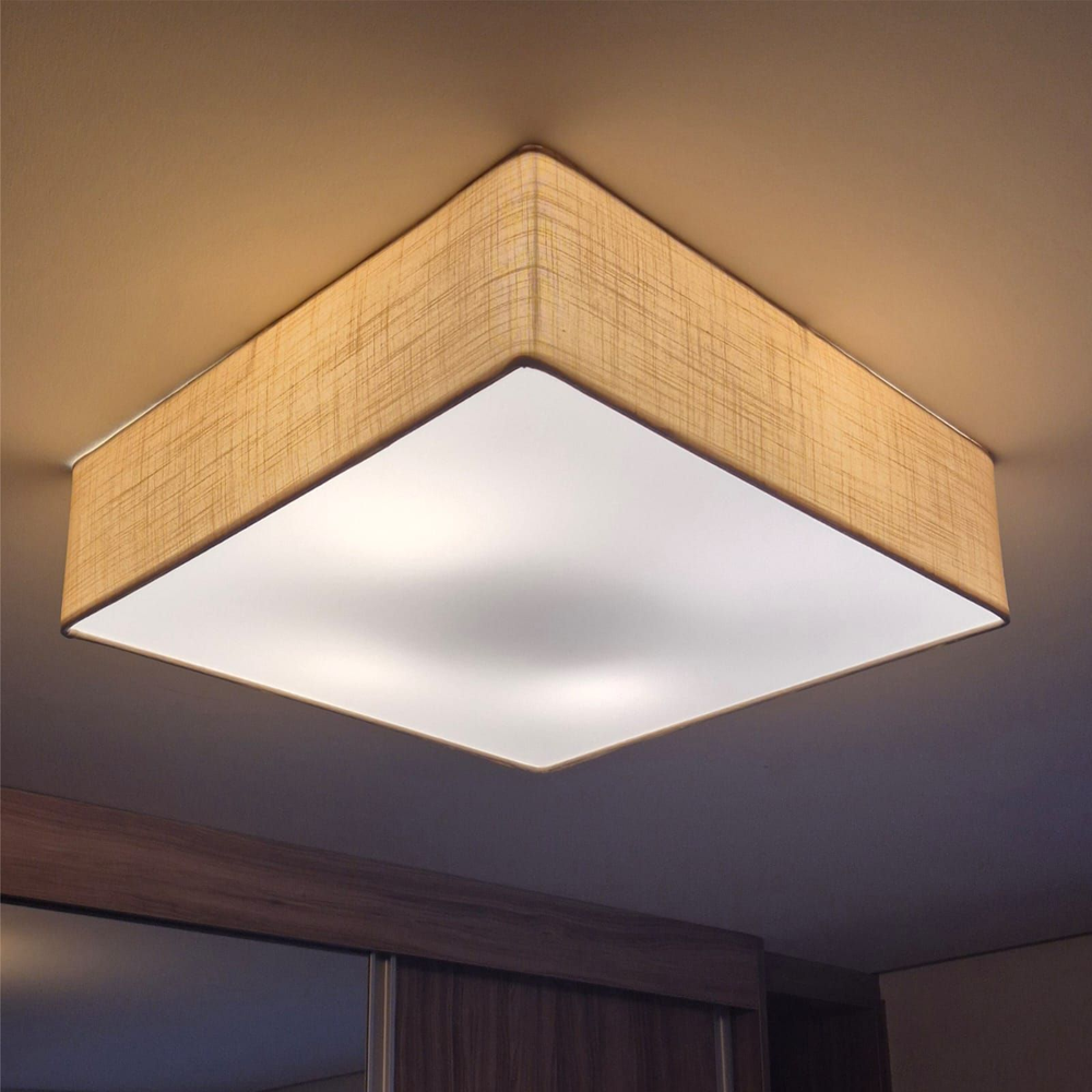 Plafon Quadrado Md-3052 Cúpula em Tecido 15/60x60cm Palha - Bivolt Plafon Quadrado Md-3052 Cúpula em Tecido 15/60x60cm Palha - Bivolt