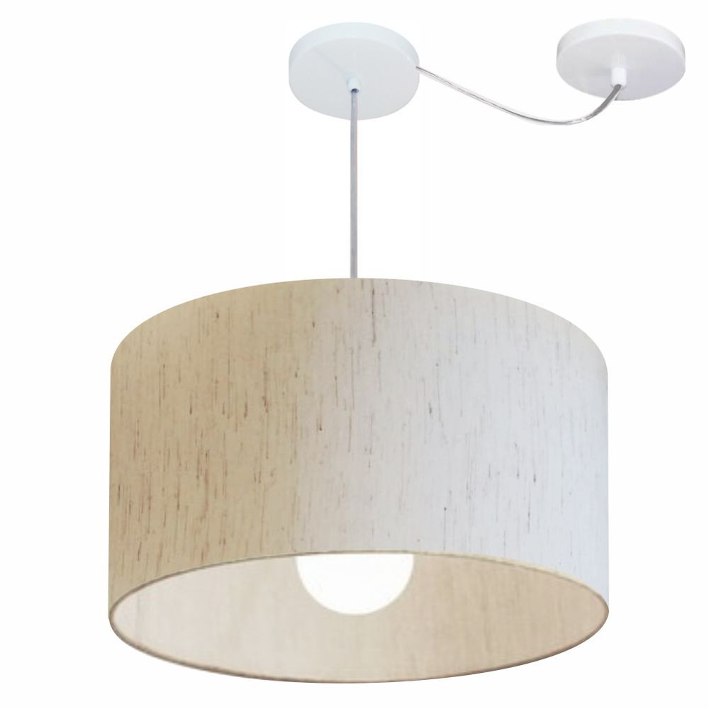 Pendente Cilíndrico Com Desvio Md-4231 Cúpula em Tecido 50x30cm Linho Bege - Bivolt Pendente Cilíndrico Com Desvio Md-4231 Cúpula em Tecido 50x30cm Linho Bege - Bivolt