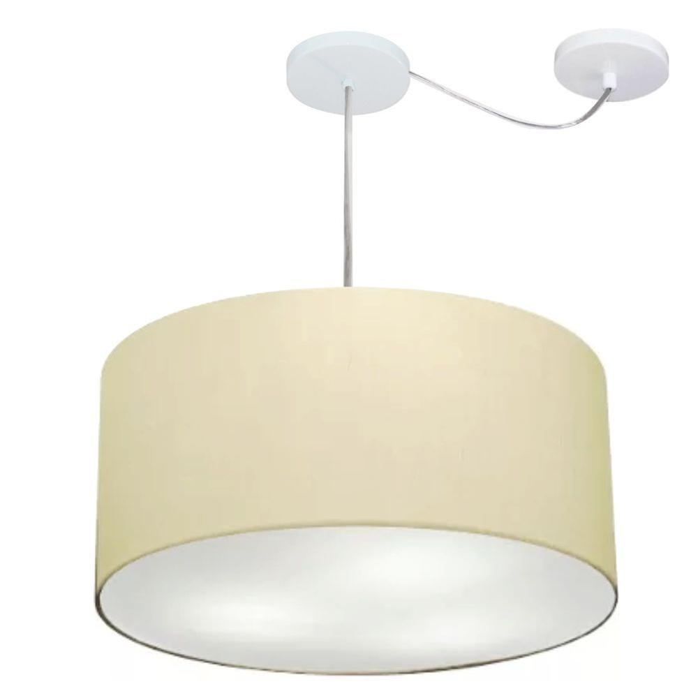 Pendente Cilíndrico Com Desvio Md-4261 Cúpula em Tecido 50x30cm Algodão Crú - Bivolt Pendente Cilíndrico Com Desvio Md-4261 Cúpula em Tecido 50x30cm Algodão Crú - Bivolt