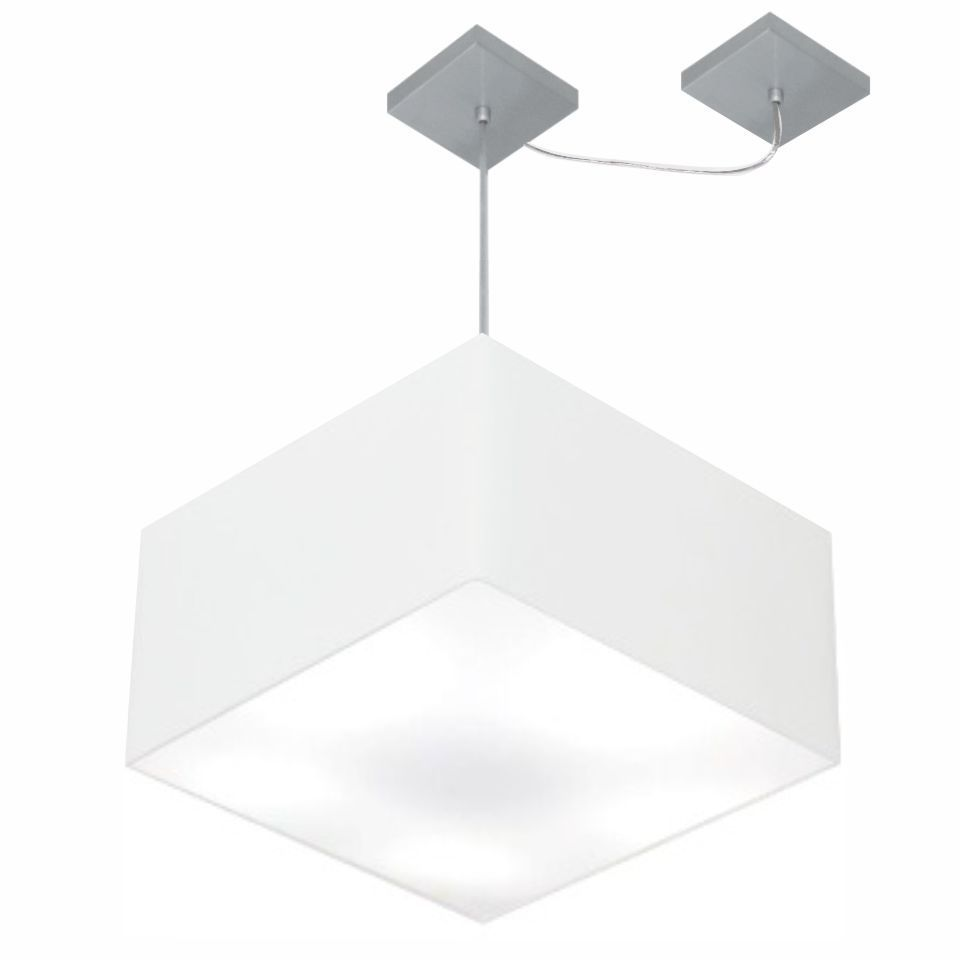 Pendente Quadrado C/ Desvio Md-4270 Cúpula em Tecido 30/35x35cm Branco - Bivolt Pendente Quadrado C/ Desvio Md-4270 Cúpula em Tecido 30/35x35cm Branco - Bivolt