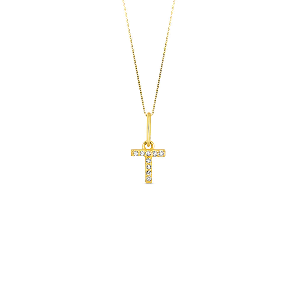 Pingente Letra T em Ouro Amarelo 18k com Diamantes Pingente Letra T em Ouro Amarelo 18k com Diamantes