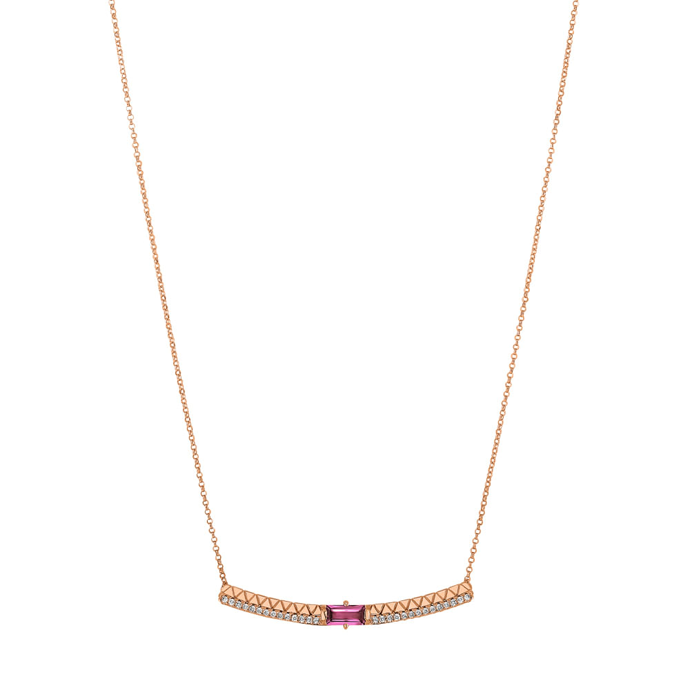Colar Icona em Ouro Vivara 18k com Turmalina Rosa e Diamantes, 45cm