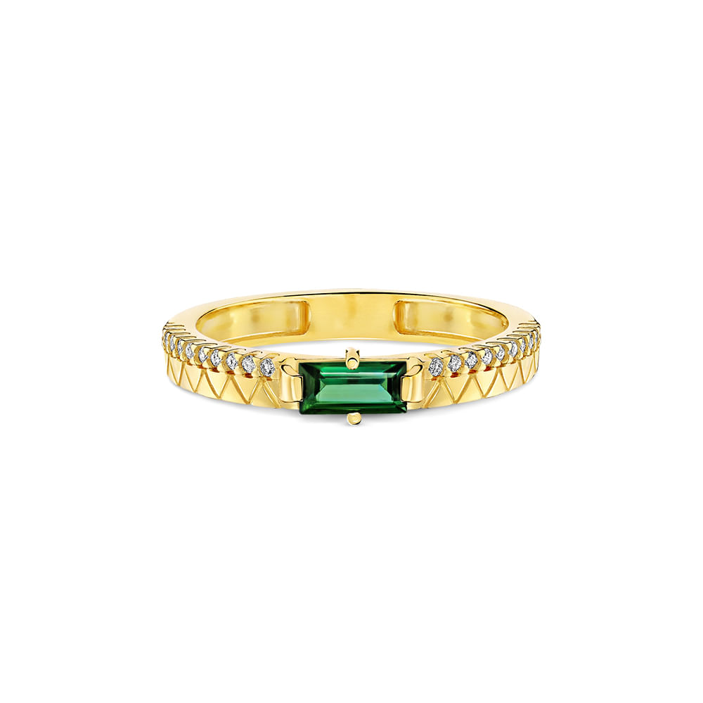 Anel Icona em Ouro Amarelo 18k com Turmalina Verde e Diamantes