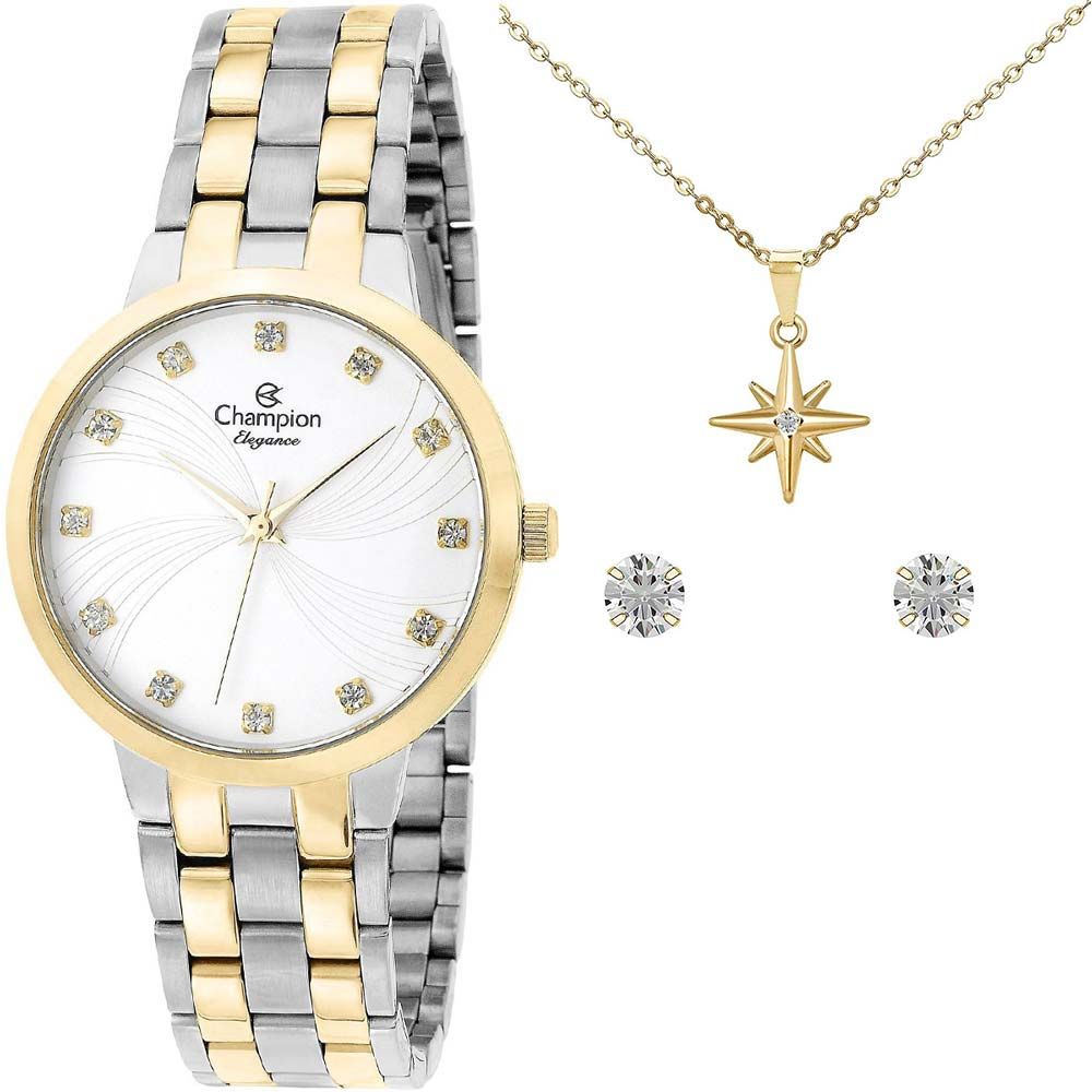 Kit Relógio Champion Feminino Elegance com Colar e Brincos CN24084B Kit Relógio Champion Feminino Elegance com Colar e Brincos CN24084B