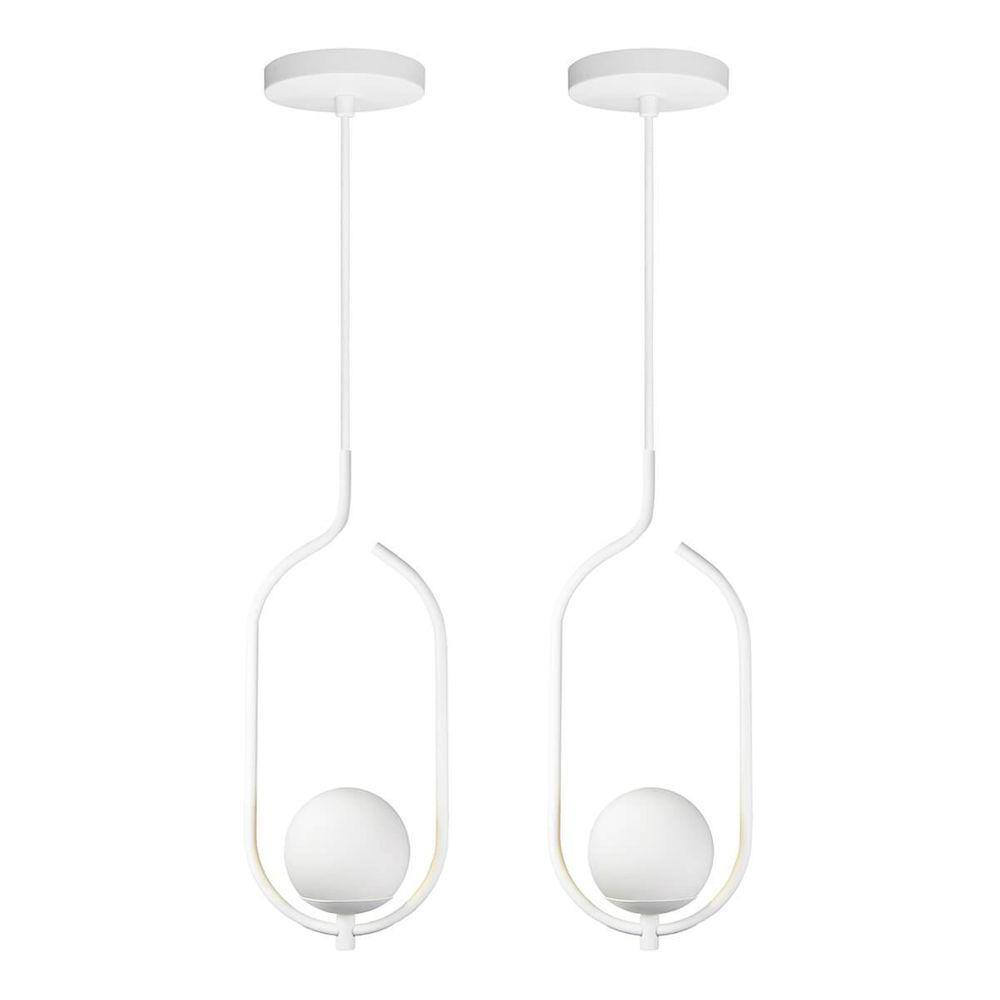Kit 2 Pendentes Lustres On Clip BRANCO globo de vidro Branco
