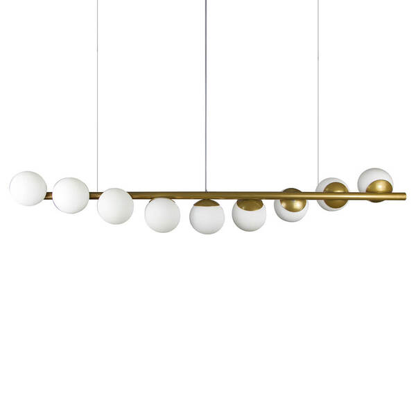 Lustre Pendente Figo OURO - 9 Globos Esfera de Vidro Branco Lustre Pendente Figo OURO - 9 Globos Esfera de Vidro Branco