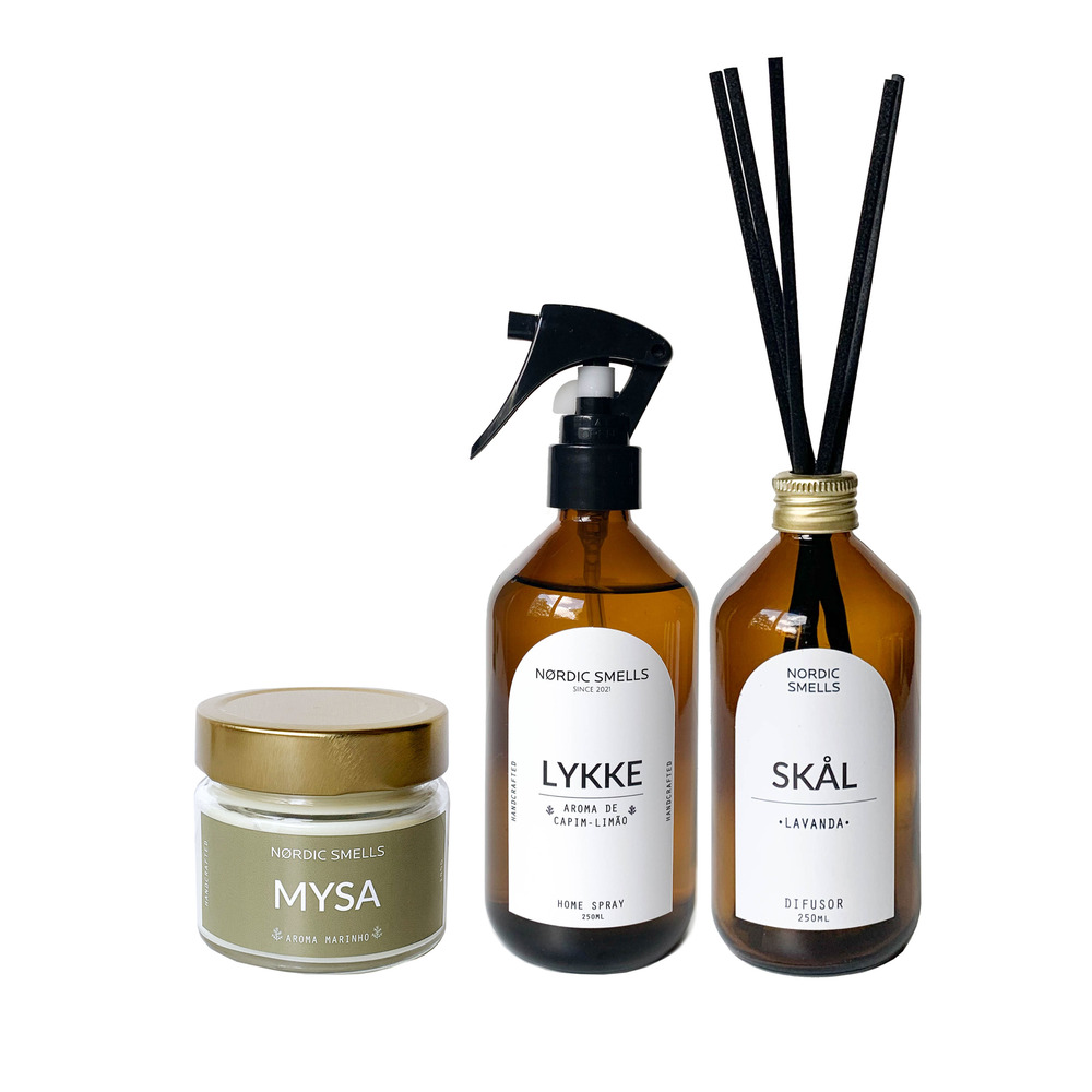 Kit Combo Aromatizador, Vela Aromática e Difusor de Ambiente Aromas de Capim-limão, Aroma Marinho e Lavanda Kit Combo Aromatizador, Vela Aromática e Difusor de Ambiente Aromas de Capim-limão, Aroma Marinho e Lavanda