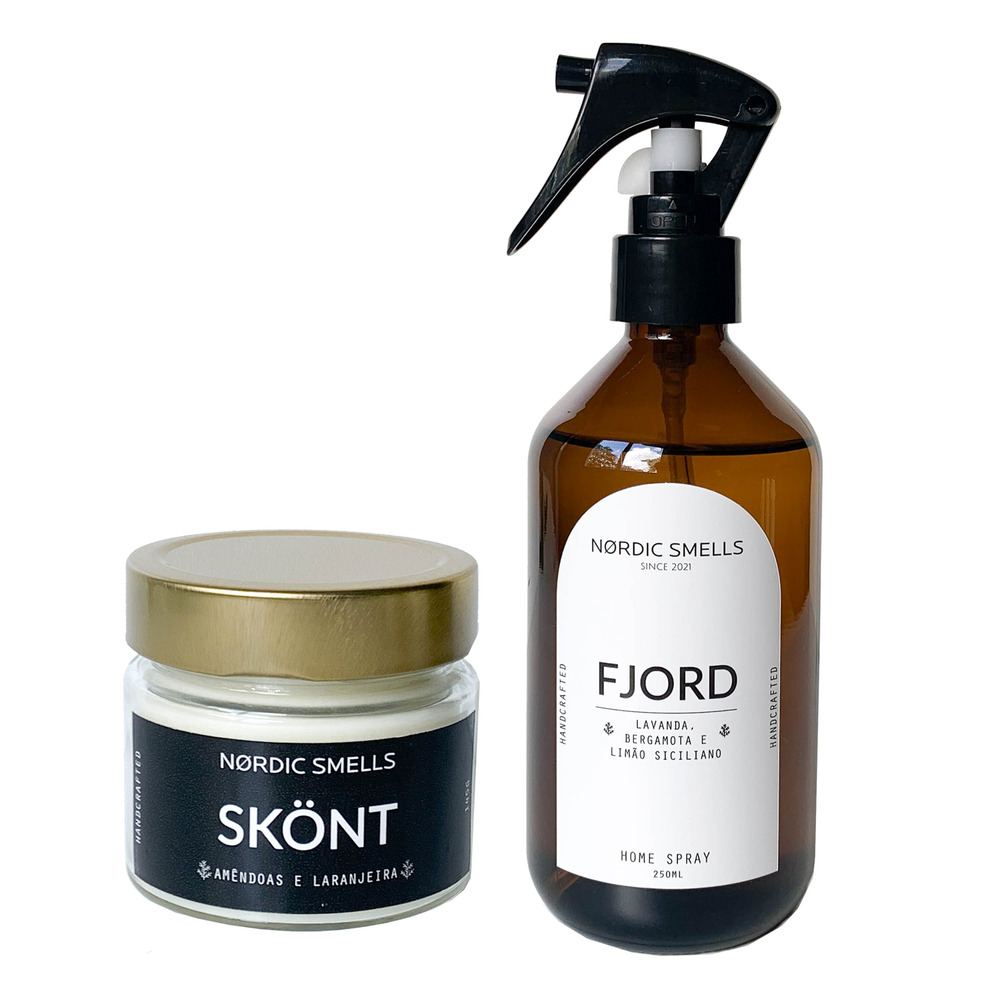 Kit Vela Aromática de Amêndoas e Flor de Laranjeira e Aromatizador de Ambiente de Limão Siciliano, Lavanda e Bergamota Kit Vela Aromática de Amêndoas e Flor de Laranjeira e Aromatizador de Ambiente de Limão Siciliano, Lavanda e Bergamota