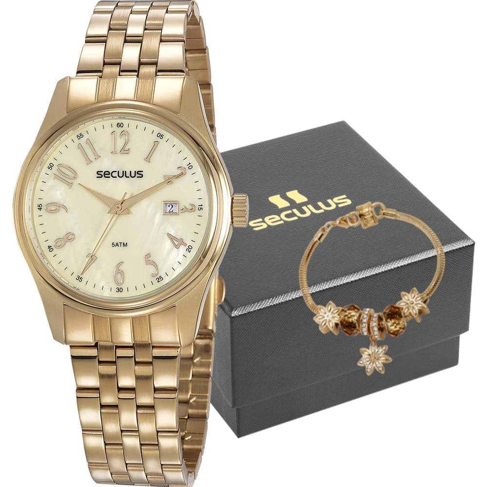 Kit Relógio Seculus Feminino com Pulseira 77049LPSVDS2K3 Kit Relógio Seculus Feminino com Pulseira 77049LPSVDS2K3