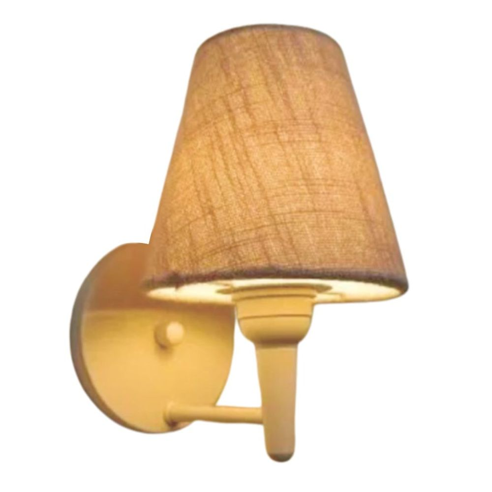 Arandela Cone Md-2004 Branco Cúpula em Tecido Rustico Bege Arandela Cone Md-2004 Branco Cúpula em Tecido Rustico Bege