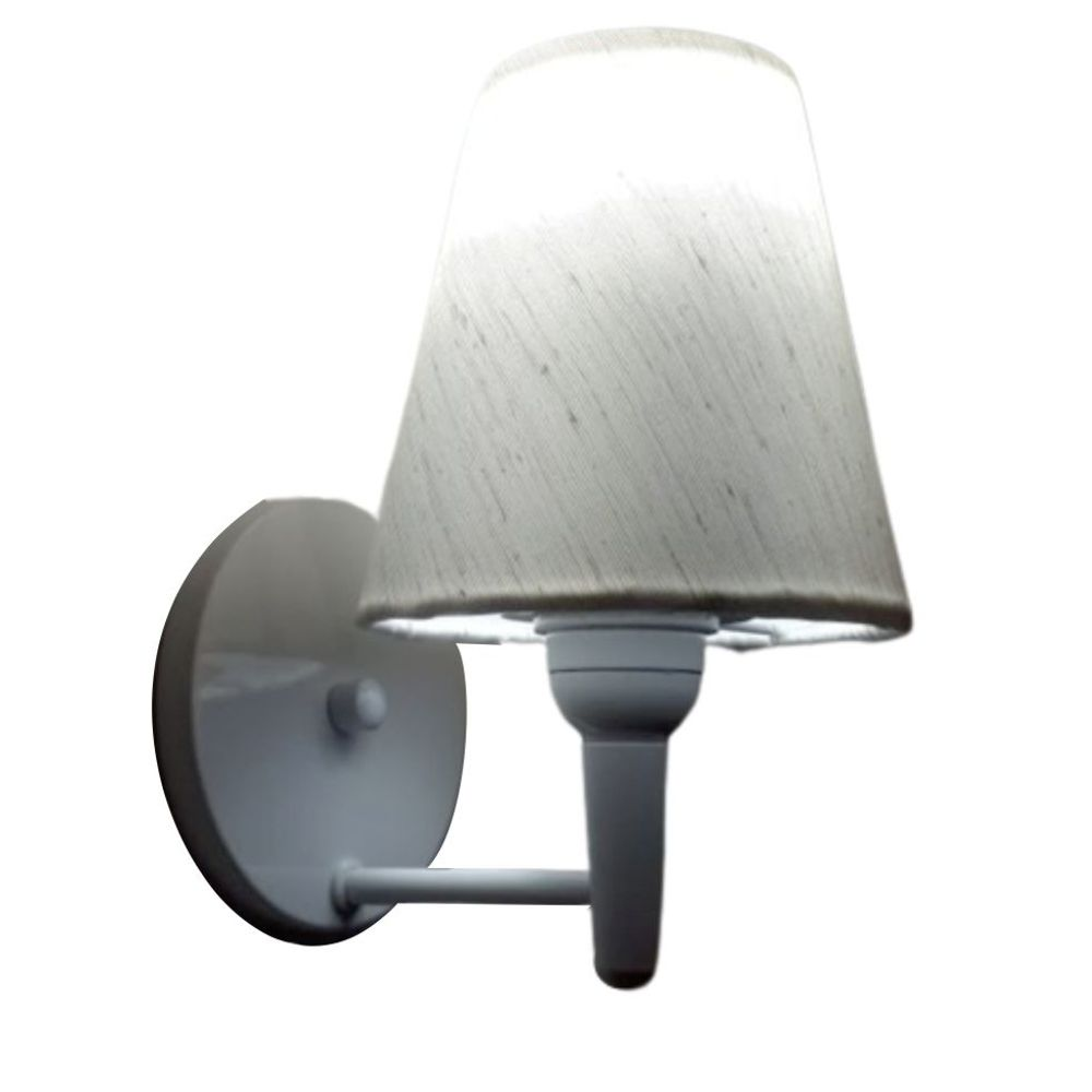 Arandela Cone Md-2004 Branco Cúpula em Tecido Linho Bege Arandela Cone Md-2004 Branco Cúpula em Tecido Linho Bege