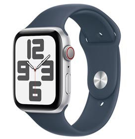 Apple Watch SE (GPS + Cellular 44 mm) Caixa de Alumínio Prateada, Pulseira Esportiva Azul-tempestade M/G