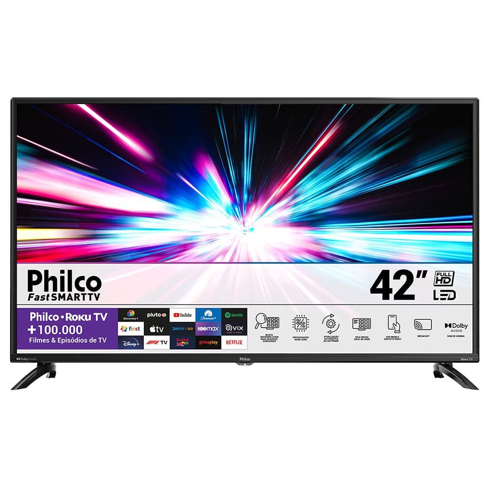 Smart TV LED 42" FHD Philco PTV42G6FR2CPF Roku TV, Google Assistente, Dolby Audio, Processador Quad-core