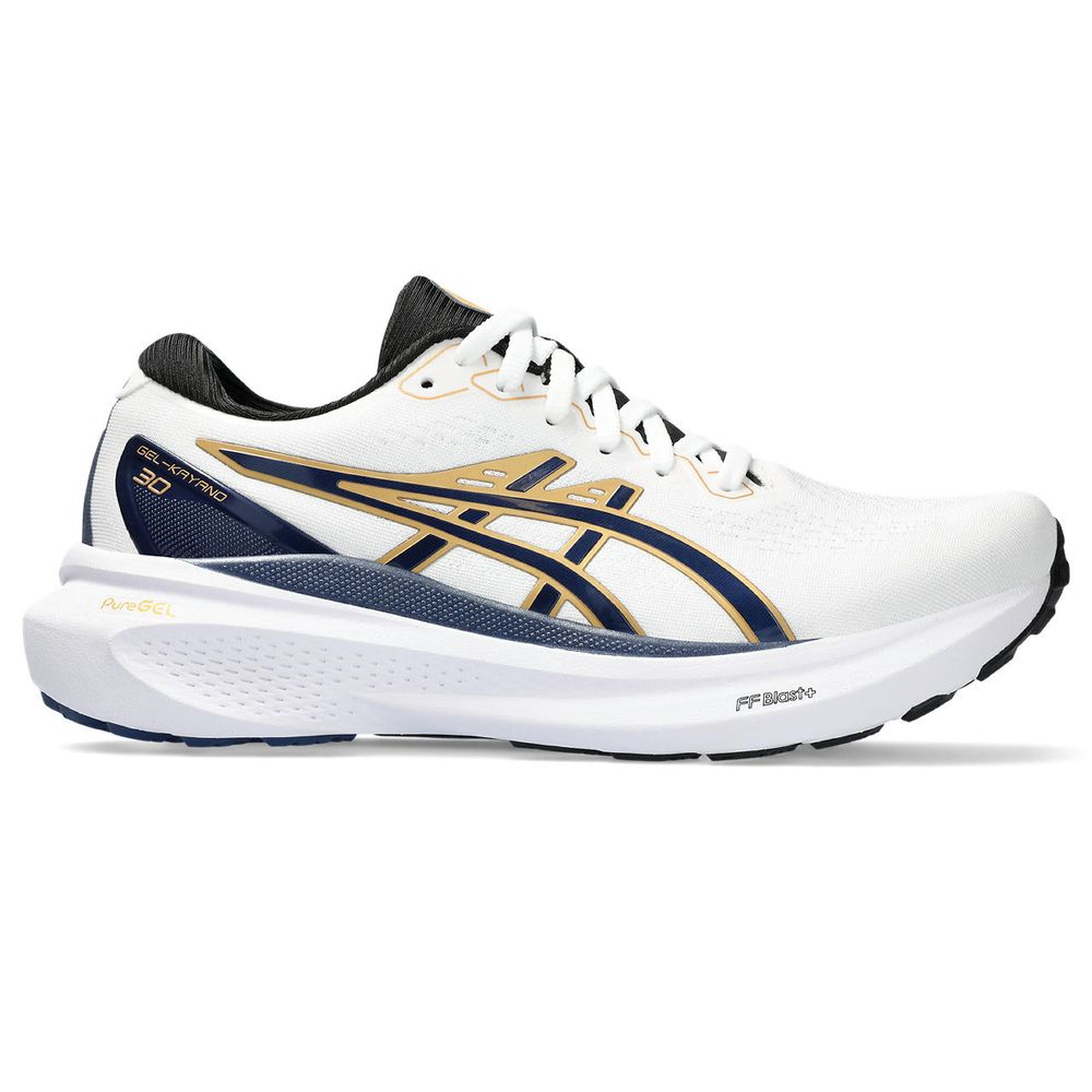Tênis ASICS GEL-Kayano 30 Anniversary - Feminino - Branco com Azul Marinho e Dourado Tênis ASICS GEL-Kayano 30 Anniversary - Feminino - Branco com Azul Marinho e Dourado