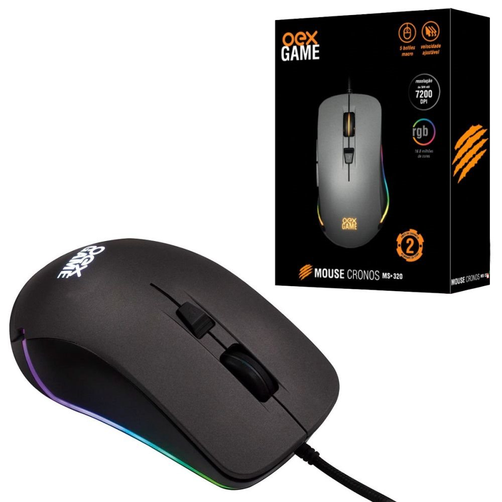 Mouse Gamer OEX Cronos MS320, USB, 7200 DPI, LED RGB, 5 Botões, Sensor Pixart 3212, Cinza Mouse Gamer OEX Cronos MS320, USB, 7200 DPI, LED RGB, 5 Botões, Sensor Pixart 3212, Cinza