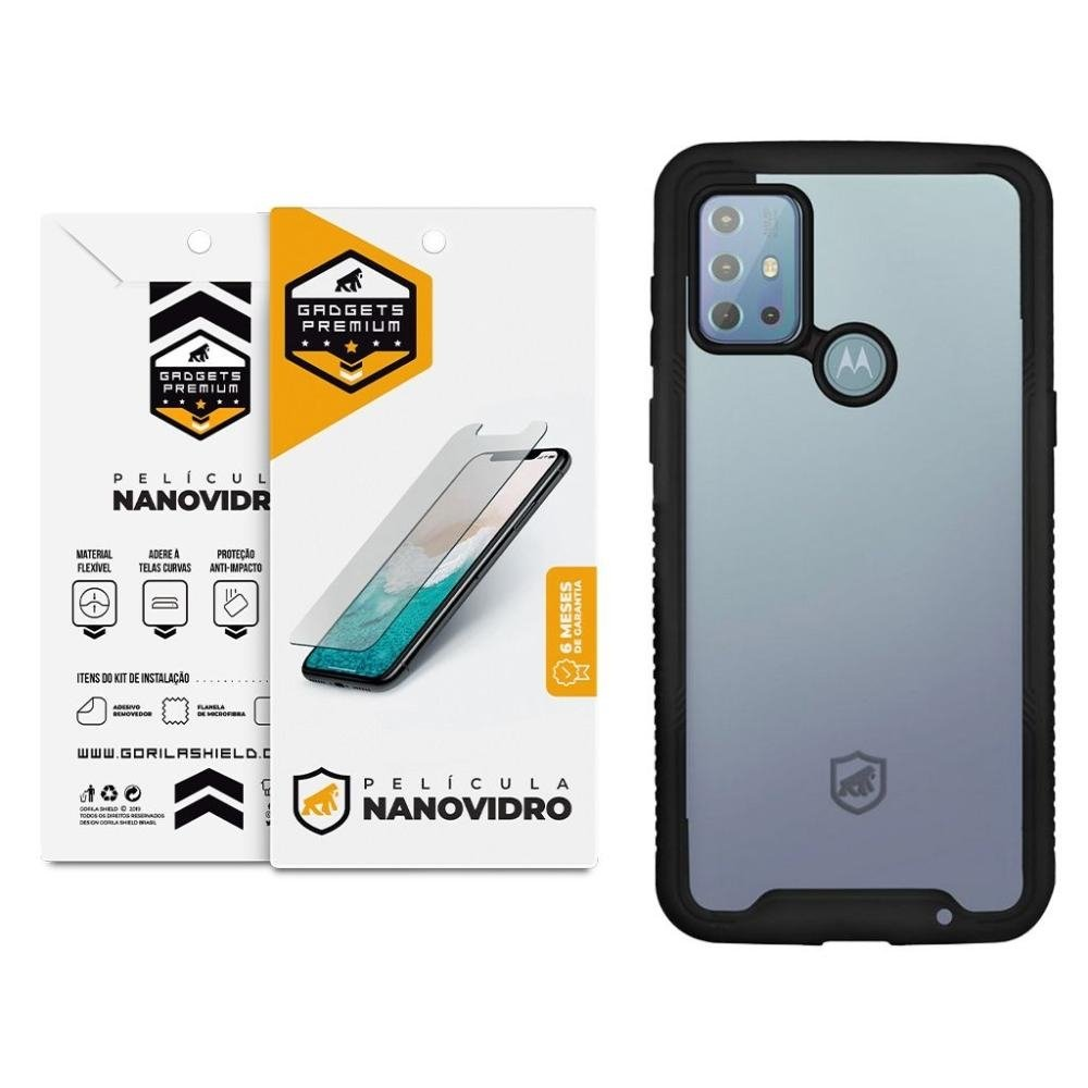 Kit Capa case capinha Stronger e Pelicula Nano Vidro Motorola Moto G10 - Gshield