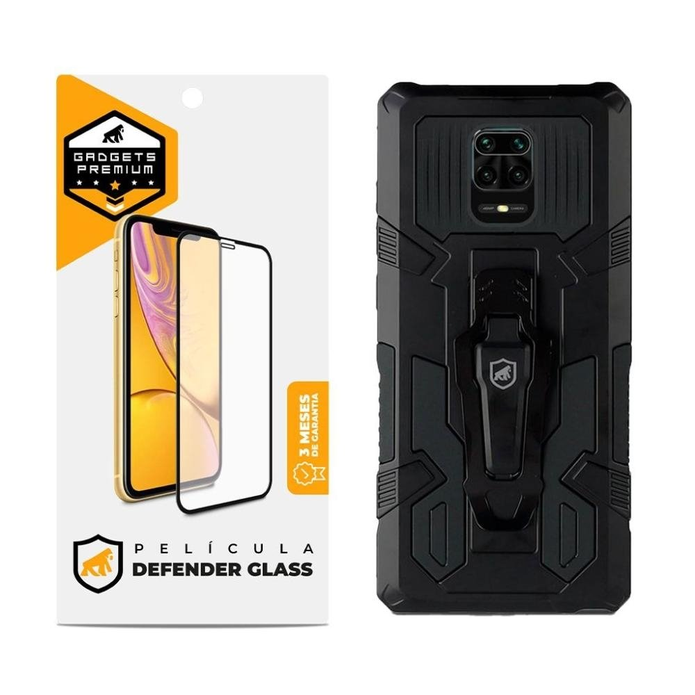 Kit Capa case capinha Clip e Pelicula Defender Glass Xiaomi Redmi Note 9S - Gshield