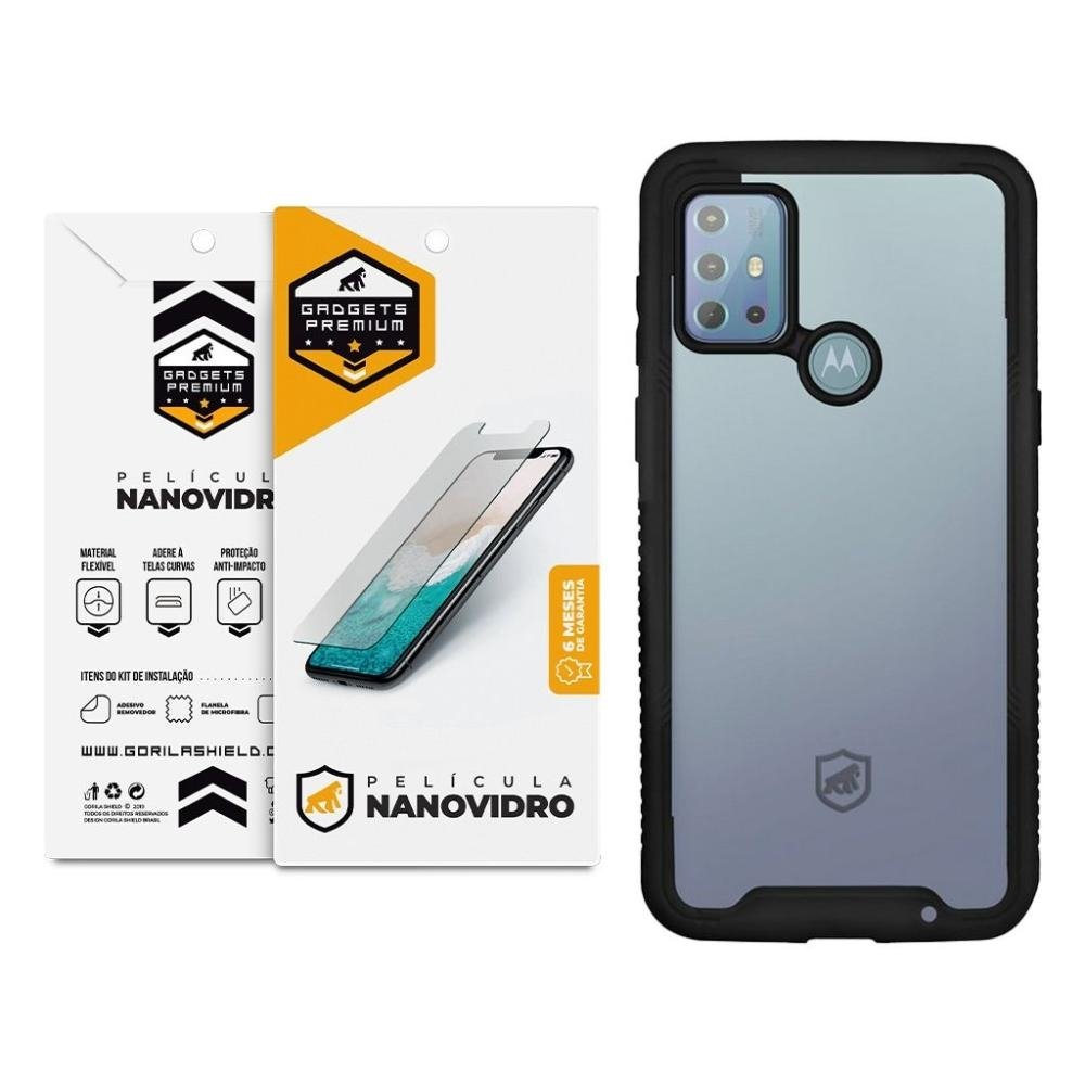 Kit Capa case capinha Stronger e Pelicula Nano Vidro Motorola Moto G30 - Gshield