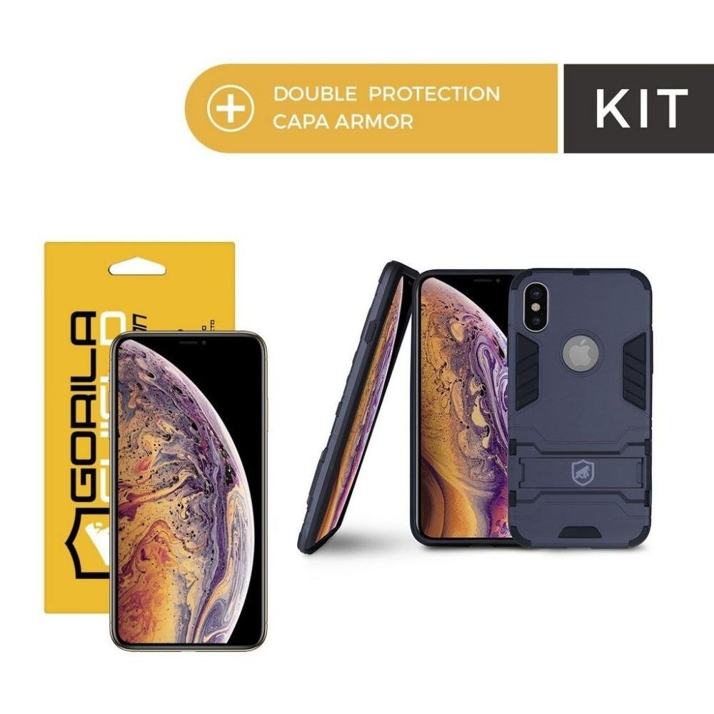 Kit Capa case capinha Armor e Película Nano Vidro para iPhone XS Max - Gorila Shield