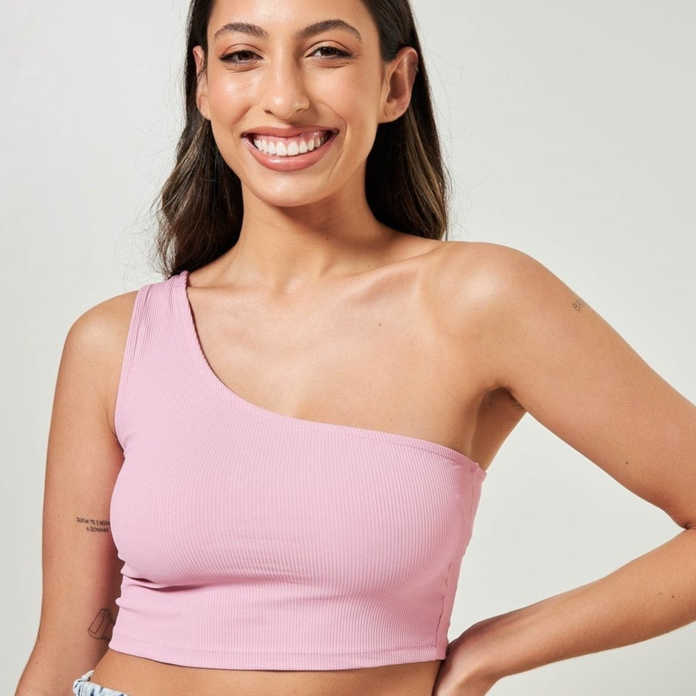 Cropped Ombro Único Rosa Claro Cropped Ombro Único Rosa Claro