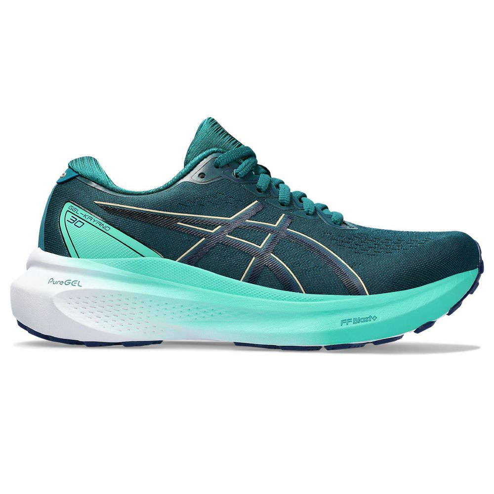Tênis ASICS GEL-Kayano 30 - Feminino - Verde e Azul Marinho com Branco Tênis ASICS GEL-Kayano 30 - Feminino - Verde e Azul Marinho com Branco