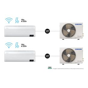 Kit Ar Condicionados Split Inverter Samsung WindFree Connect Powervolt 2x9.000BTUs Frio Bivolt-Branco Kit Ar Condicionados Split Inverter Samsung WindFree Connect Powervolt 2x9.000BTUs Frio Bivolt-Branco