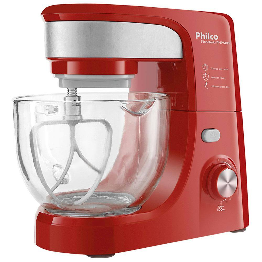 Batedeira Planetária Philco Turbo Glass PHP500 com 11 Velocidades + Função Turbo - Vermelha - 110V Batedeira Planetária Philco Turbo Glass PHP500 com 11 Velocidades + Função Turbo - Vermelha - 110V