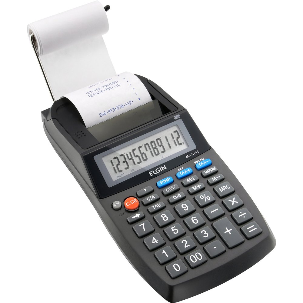 Calculadora de Mesa Elgin MA5111 Visor LCD, Eletrônica, Impressora, 12 Dígitos, Pilha Calculadora de Mesa Elgin MA5111 Visor LCD, Eletrônica, Impressora, 12 Dígitos, Pilha
