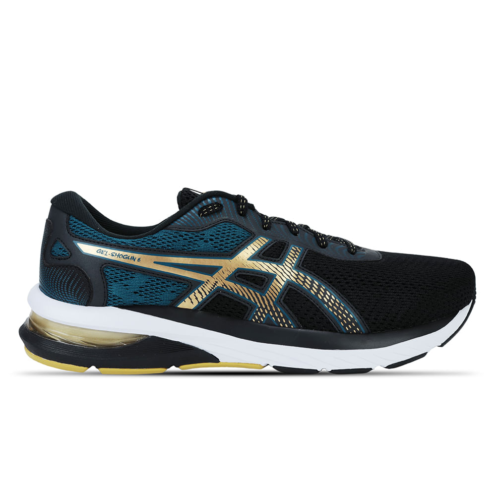 Tênis ASICS GEL-Shogun 6 - Masculino - Preto com Azul e Dourado Tênis ASICS GEL-Shogun 6 - Masculino - Preto com Azul e Dourado
