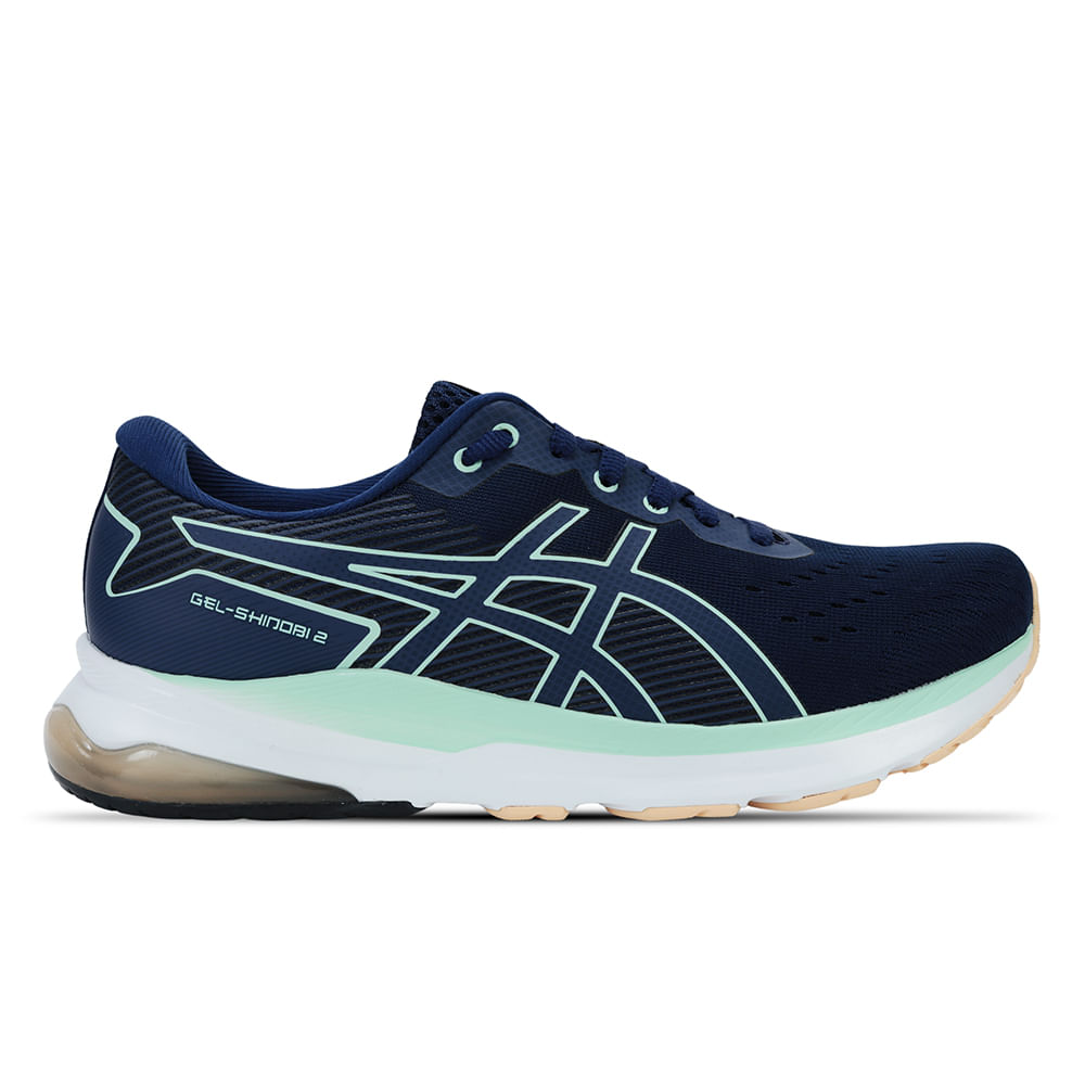 Tênis ASICS GEL-Shinobi 2 - Feminino - Azul Marinho com Verde e Laranja Tênis ASICS GEL-Shinobi 2 - Feminino - Azul Marinho com Verde e Laranja