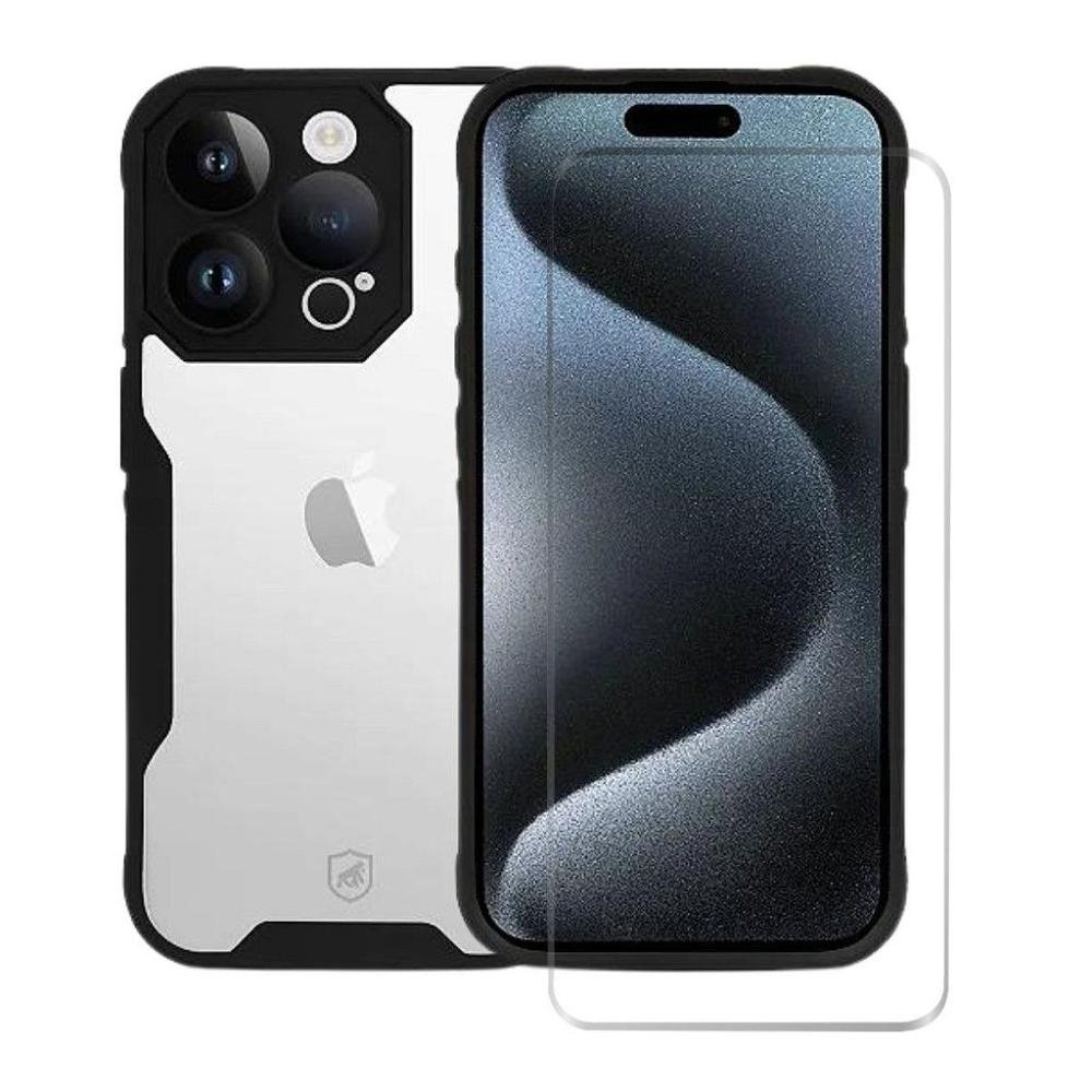Kit Capa case capinha Dual Shock Sense e Pelicula Nano Vidro para iPhone 15 Pro Max - Gshi