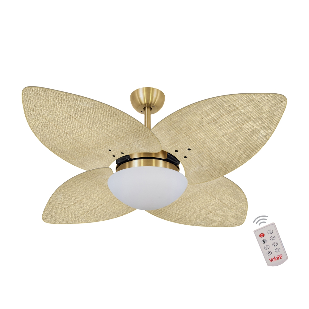 Ventilador de Teto Kovalski Dourado 4 Pás Palmae Natural 127V com Controle Ventilador de Teto Kovalski Dourado 4 Pás Palmae Natural 127V com Controle