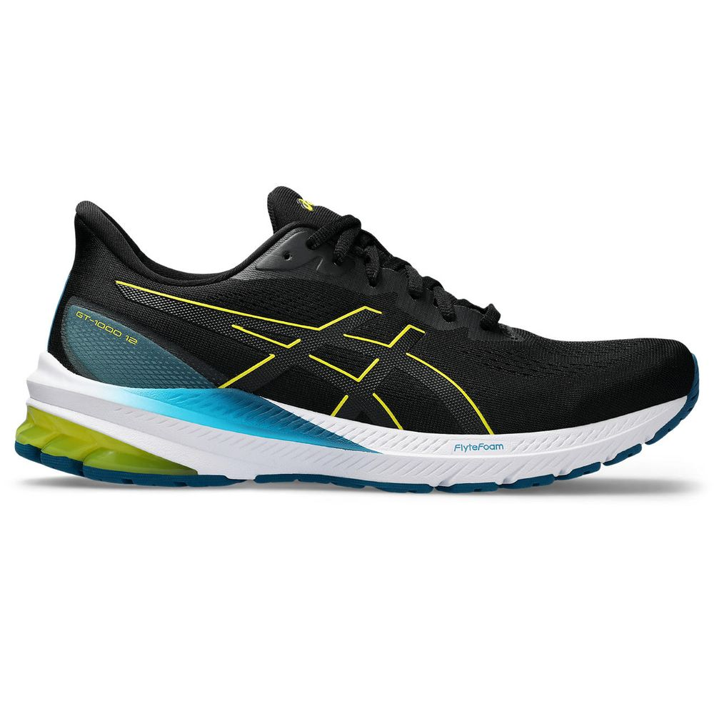 Tênis ASICS GT-1000 12 - Masculino - Preto e Amarelo com Azul e Branco Tênis ASICS GT-1000 12 - Masculino - Preto e Amarelo com Azul e Branco